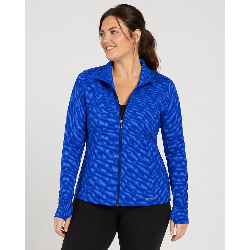 Merrell Full Zip Jacket Womens Small Blue Chevron Opti-Wick UPF 50+ Thumbholes